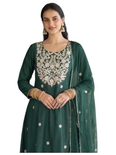 Kurta droit femme ensemble trois pièces brodé avec dupatta