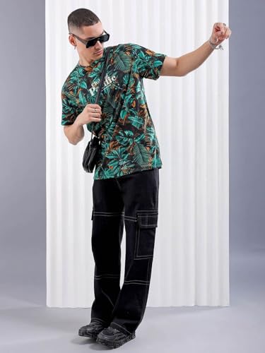 Image of The Indian Garage Co Men Slim Fit Tropical Print Round Neck Tshirt