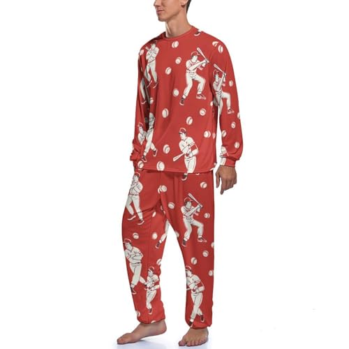 Baseball Player Mens Pajama Set Soft Long Sleeve Sleepwear 2 Piece Lounge Set Pjs2