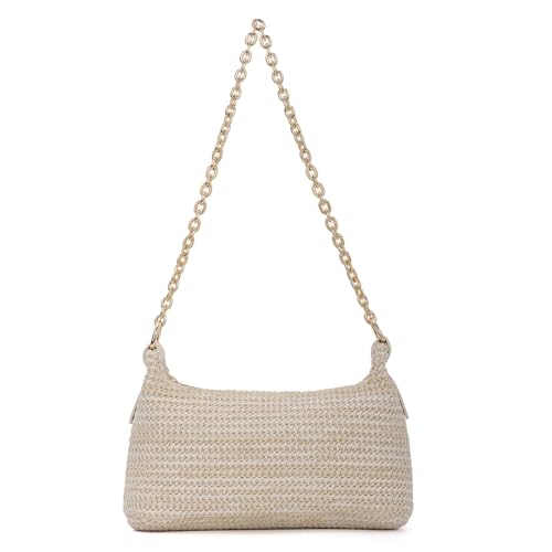 Image of Fecialy Women Straw Shoulder Bag Woven Tote Handbag Summer Beach Bag VacationTravel Purse