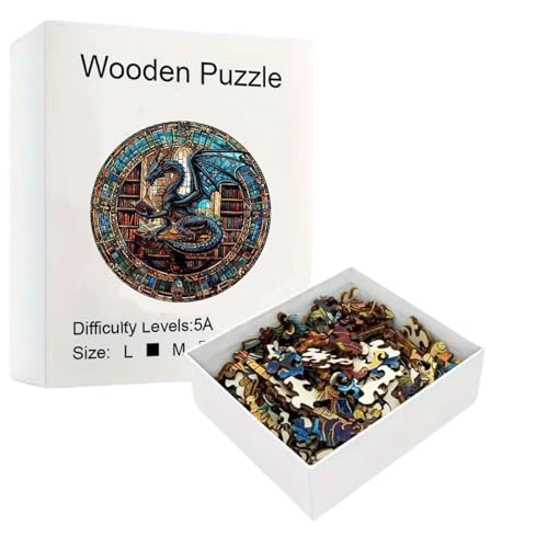 300 Pcs Dragon Wooden Jigsaw Puzzles for Adults Unique Animal Shape Wood Puzzles with Wooden Box (13.4x13.4in) Challenging Adult Puzzles for Family Game Night Birthday Gifts for Men & Women