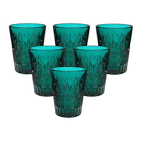 PNKJ Double Old Fashioned Beverage Glasses Vintage Deep Teal Tumblers Drinking Glasses Cups for Cocktail Dinner Home Party Decoration - 9oz Set of 6 Cover