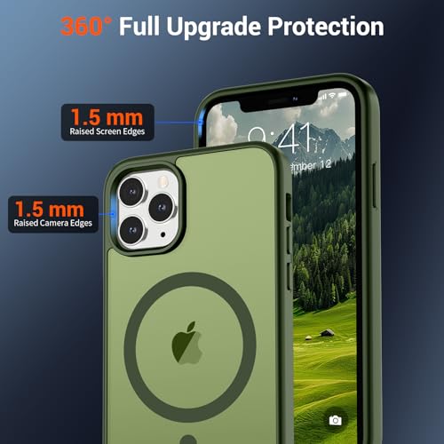 Image of SUPFINE Magnetic for iPhone 11 Pro Max Case Cangling Green | (Compatible with MagSafe)(Military Grade Drop Protection)Shockproof Translucent Matte Phone Cover