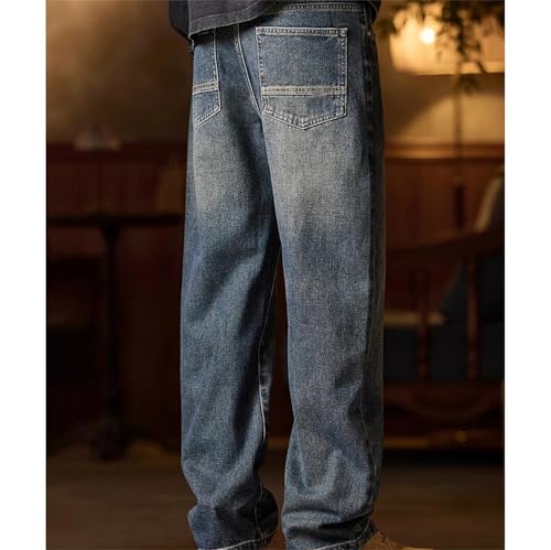 Men's Elastic Waist Jeans – Relaxed Fit Blue Denim Pants with Zipper and Button3