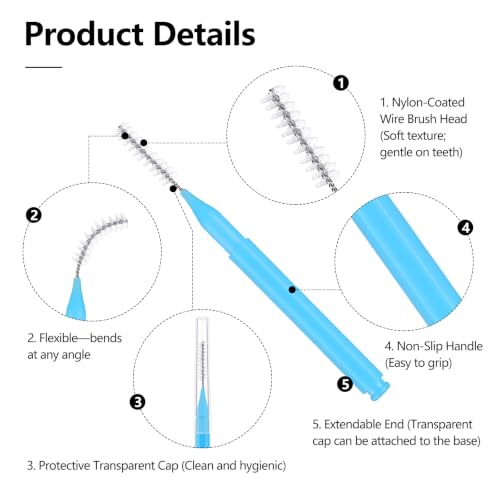 Image of 100 Pcs Interdental Brushes, 4 Sizes Braces Flossers for Cleaner | Brace Brush Soft Dental Brushes Toothpicks Dental Floss Picks Dental for Brace Oral Cleaning(5 Colors)