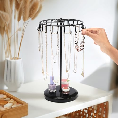 BELLE VOUS Black Rotating Jewellery Stand - Jewellery Display Stand for Necklace Storage/Earring Storage - Necklace Stand Jewellery Holder Tower Rack - Cosy Home Interiors BELLE VOUS Black Rotating Jewellery Stand - Jewellery Display Stand for Necklace Storage/Earring Storage - Necklace Stand Jewellery Holder Tower Rack - Image 6