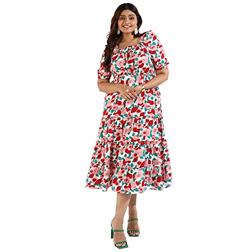 Image of Instafab Plus Women's Multicolour Printed Midi Length Short Sleeve Regular Fit Wrap Dress for Casual Wear | Modern Clothing Dress Crafted with Comfort Fit for Everyday Wear, 3XL