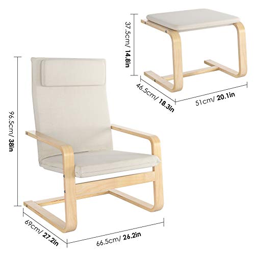 Recliner Chair with Footrest Solid Wood Rocking Chair Relaxing Lounge Chair Living Room Armchair with Removable Cushion Seat - Image 3