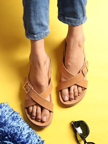 Image of ELLE Women's Flats Slip-On Sandals with Buckle Detail