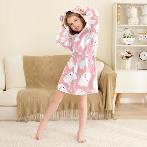 Pink Ghosts Halloween Hooded Robes Sleepwear For Kids4