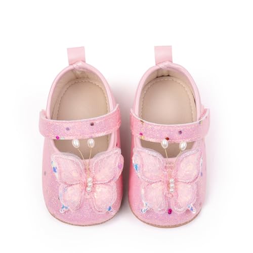 Baby Girls Mary Jane Flats Anti-Slip Soft Rubber Sole First Walk Toddler Butterfly Princess Dress Shoes3