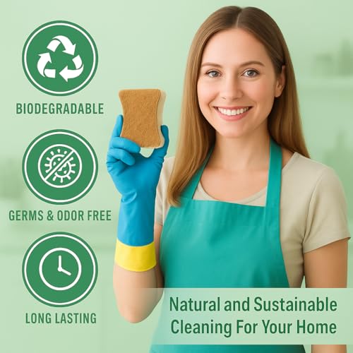 Image of Ampang Scrub Sponges for Kitchen Cleaning - Sisal Fiber & High-Foam Seaweed Cotton, Non-Scratch, Durable & Dishwasher Safe, Ideal for Washing Dishes and Household Tasks (Light Yellow, 2)