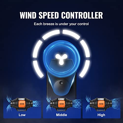 Image of VEVOR Inline Duct Fan, 4-Inch 200 CFM with Variable Speed Controller, Quiet AC-Motor Ventilation Exhaust Fan for Cooling Booster, Grow Tents, Hydroponics