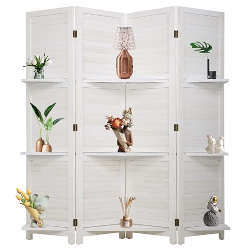 Room Divider 4 Panel Folding Wood 5.6 Ft Tall Privacy