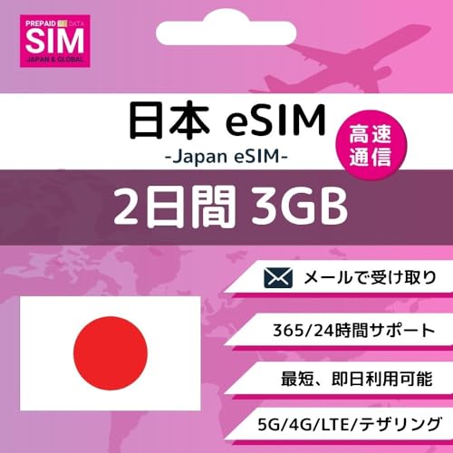 [ { eSIM ] 2 (3GB) ? ʐM Japan vyChSIM e SIM DATA ʐM  ĝSIM wifi _sv cʊmF T|[g gp ǉw (2Days-3GB)