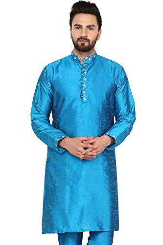 SKAVIJ Mens Art Silk Embroidered Long Kurta