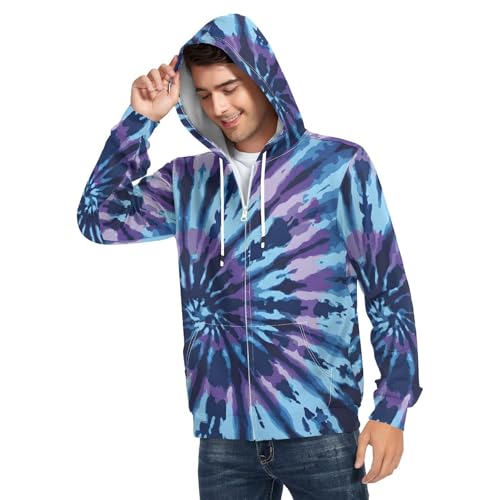 Image of ALAZA Tie Dye Abstract Design Men's Full-Zip Fleece Hoodie