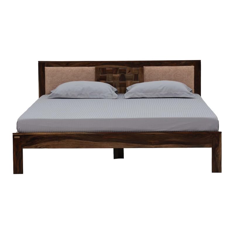 Image of Royaloak Regal King Bed, Sheesham Wood Frame with Fabric Upholstered Headboard & Nivar Base, Durable & Sturdy Wooden Bed for Master Bedroom