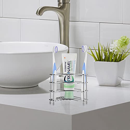 Linkidea Corner Wall Mount Toothbrush Holders For Bathroom, Self Adhesive Triangle Corner Shower Shelf For Tile Walls, Stainless Steel Electric Toothbrush Toothpaste Organizer (Silver) #TOP4