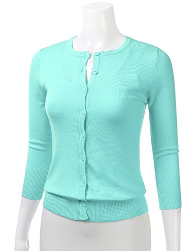 FLORIA Women's Button Down 3/4 Sleeve Crew Neck Knit Cardigan Sweater (S-3X)2