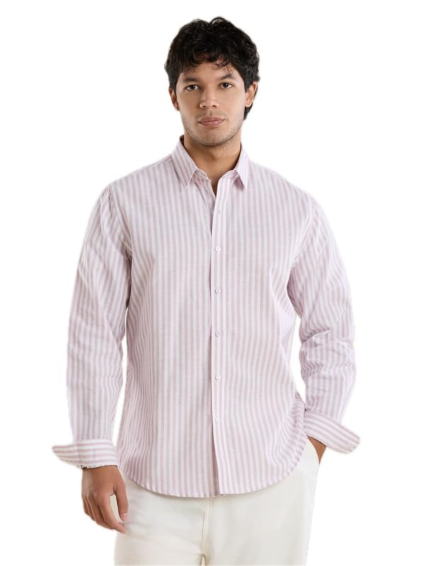 Image of Mark & Albert Mens Striped Linen Casual Shirt | Full Sleeves Mens Shirts | Stylish Shirt for Men