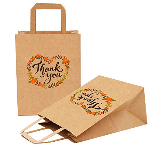 Cmecial 50Pcs 10X8 Thank You Gift Bags Bulk, Kraft Paper Thank You Bags For Business Small, Thank You Paper Bags With Handles Bulk, Heart Wreath Goody Retail Bags, Brown Paper Small Gift Bags Bulk (C) #TOP5