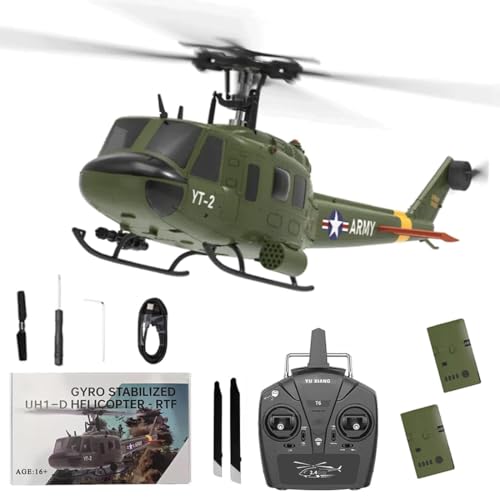 Retropo F07 UH-1 RC Helicopter for Adult Gift, 1/34 Scale 6CH Brushless Direct-Drive Flybarless Helicopter Model with 6-Axis Gyro, 3D/6G RC Aircraft Model Toys, 2 Batteries