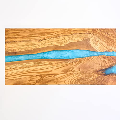 Tabla de cortar madera de olivo con resina azul y blanca