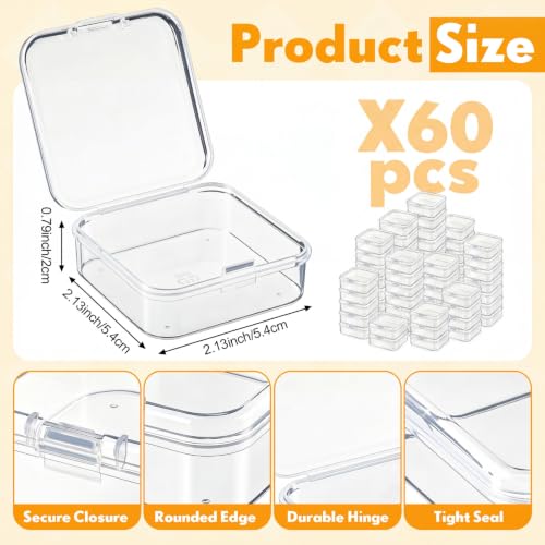 Image of Jetec 60 Pieces Mini Plastic Clear Beads Storage Containers Box for Collecting Small Items, Beads, Jewelry, Business Cards, Game Pieces, Crafts (2.1 x 2.1 x 0.8 Inch)