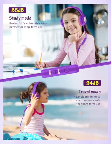 Image of Voopwink Kids Headphones with Microphone, Wired Over Ear Headsets with Limited Volume 85dB / 94dB for Boys Girls Teens Children Online School /Travel /iPad /Tablet /Cellphone