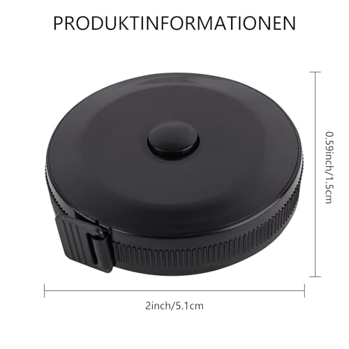 Taschenmessband, schwarzes Kunststoff, 60 Zoll(150 cm) lang, beidseitige Skalen, automatisches Zurückrollen-Design