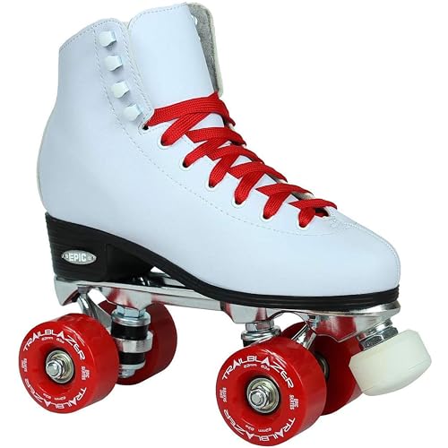 Epic Skates Classic High-Top Quad Roller Skates with Red Wheels, Ladies 9