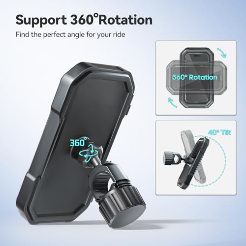 Image of KDD Waterproof Bike Phone Holder - 360 Rotation Motorcycle Phone Mount, Fully Enclosed Touch Sensitive Design, Bicycle Phone Clamp Compatible with iPhone 16 Pro Max /15 /14 /13 /12,4-6.7 inch Phones