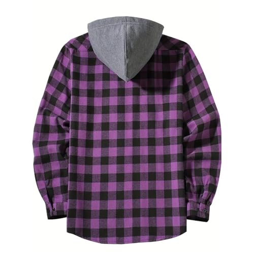 Button Down Plaid Men Shirts Fashion Colorblock Checkered Hoodie Casual Long Sleeve Preppy School Sweatshirt Jacket3