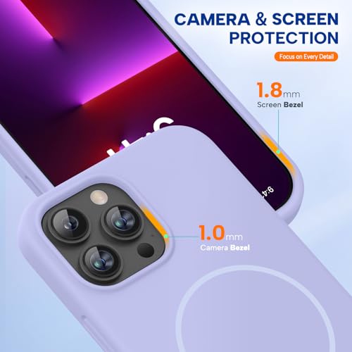 Image of Miracase Magnetic for iPhone 13 Pro Case, [Soft Anti-Scratch Microfiber Lining], Compatible with MagSafe, Liquid Silicone Shockproof Drop Protection Phone Case for 13 Pro, Light Purple