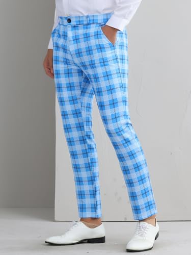 Lars Amadeus Plaid Pants for Men's Color Block Straight Leg Checked Pattern Trousers2