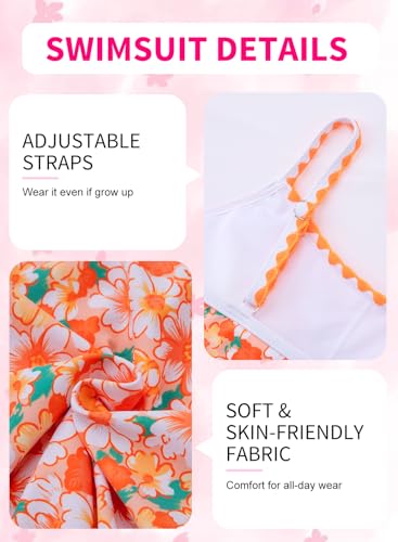 Image of XiaoMoSha Girls One Piece Swimsuit Adjustable Straps Bathing Suit Teen Girl Color Block Trim Padded Beach Swimwear 6-16 Years
