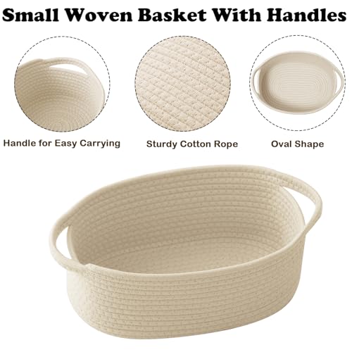 Image of Cream Woven Rope Basket,Baby Gift Basket with Bag & Ribbon