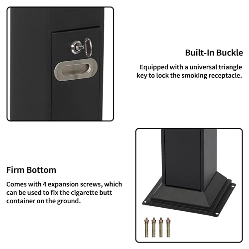 Image of lukar Commercial Butt Receptacles Metal Butt Container Heavy Duty Ash Disposal Outdoor Vertical Trash Can for Patios Gardens Hotels Pubs Offices(Black)
