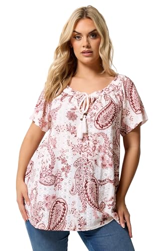 Image of Yours Curve Pink Paisley Broderie Anglaise Top - Women's - Plus Size Curve