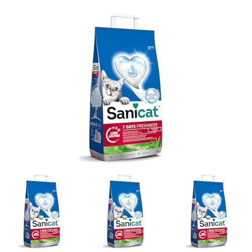 Sanicat - Litière Classic Parfum Aloe Vera, Contrôle des odeurs Pendant 7 Jours, Absorption Rapide, Produit de Haute qualité pour l’hygiène de Votre Animal, Format : 4 L (Lot de 4)