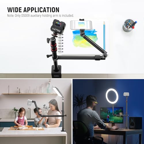Image of NEEWER Overhead Camera Mount Arm with Phone Clip, 22 inch /56cm 180&360 2 Section Flexible Holding Arm for Desk Stand, Fits 0.87 inch-1.1 inch Tube, 5.5lb /2.5kg Max Load for Camera LED Ring Light Mic, DS009 | 22 inch /56cm Clamp on Flexible Holding Arm for Desk Stand, 180& 360 Adjustable Fits 0.87 inch-1.1 inch Tubes