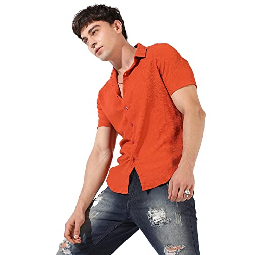 Image of CAHOOT Men's Button Up Shirt for Casual Wear | Regular Fit | Poly Lycra Shirt Crafted with Short Sleeve & Enhanced Stretch Comfort Fit for Everyday Wear