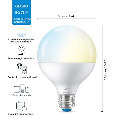 WiZ Lampadina Smart LED, Luce Bianca da Calda a