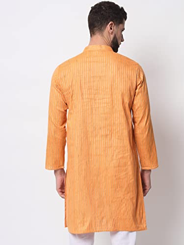 Image of Vastraa Fusion Men's Printed Kurta Pure Cotton Long Kurta, Round Collar, Full Sleeves, Button Kurta, Ethnic Wear