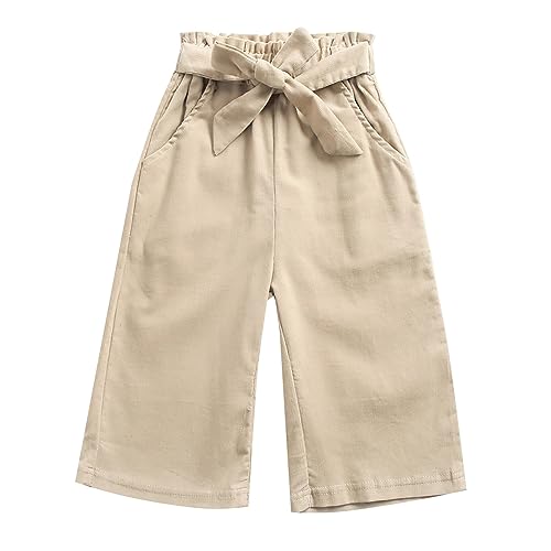 EnJoCho Girls Spring and Autumn Brown Big Pockets Solid Bowknot Pants Trousers Leggings Daily Wear Softball