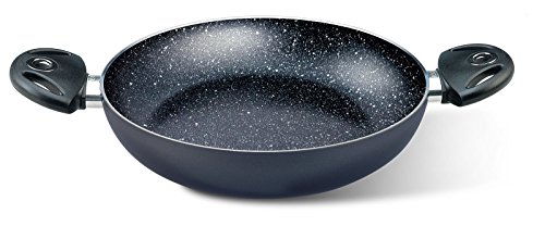 Pensofal, Línea Biostone, Cacerola Baja, 2 Mangos en bakelita, diámetro 28 cm, Aluminio Antiadherente, Efecto Piedra, Negro, Apta también para inducción