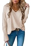 Niceyi Women's Casual Knitwear Pullover Sweater Soild Color V-Neck Loose Long Sleeve Knit Jumper Top