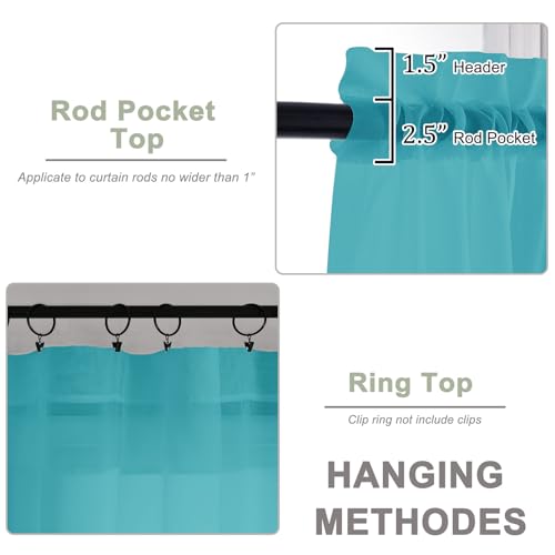 Image of OWENIE Extra Long Turquoise Sheer Curtains 96 Inches Long 2 Panels Set, Soft Lightweight Airy Voile Sheer Curtain for Bedroom Living Room, Rod Pocket Solid Color Farmhouse Curtains, 59 inch Wx96 L Inch