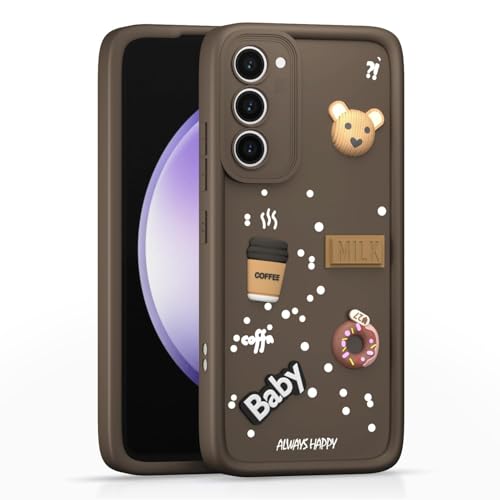 Image of Bintage CASE Cute Fun Taddy Cartoon 3D Ball Bear Milk Cake Coffee Silicon Case Full Body & Camera Protection Back Cover Compatible for Samsung Galaxy S21 FE 5G - Brown